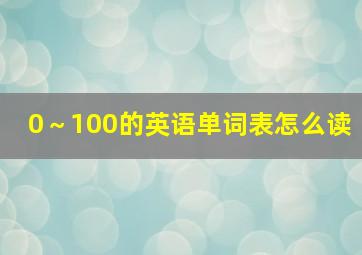 0～100的英语单词表怎么读