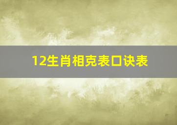 12生肖相克表口诀表