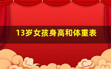 13岁女孩身高和体重表