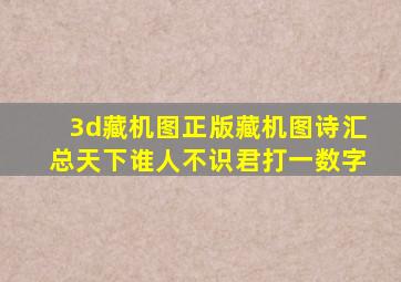 3d藏机图正版藏机图诗汇总天下谁人不识君打一数字