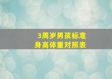 3周岁男孩标准身高体重对照表