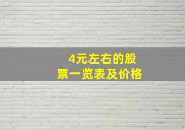 4元左右的股票一览表及价格