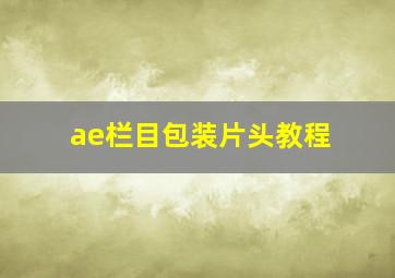 ae栏目包装片头教程