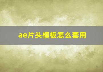 ae片头模板怎么套用