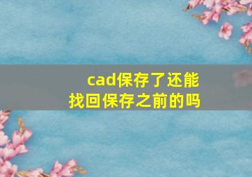 cad保存了还能找回保存之前的吗