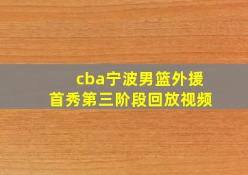 cba宁波男篮外援首秀第三阶段回放视频