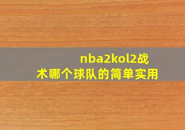 nba2kol2战术哪个球队的简单实用