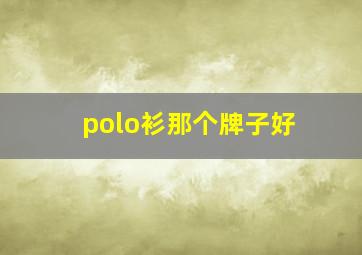 polo衫那个牌子好