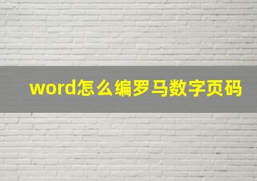 word怎么编罗马数字页码