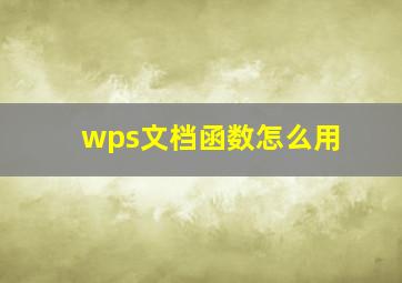 wps文档函数怎么用