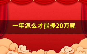 一年怎么才能挣20万呢