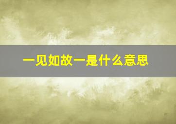 一见如故一是什么意思