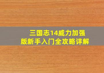 三国志14威力加强版新手入门全攻略详解