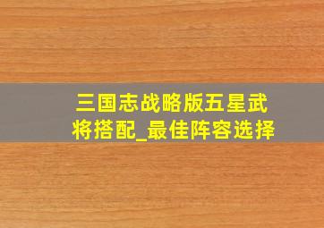 三国志战略版五星武将搭配_最佳阵容选择