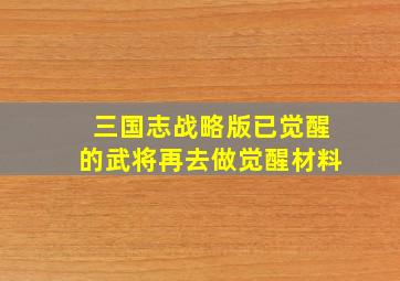 三国志战略版已觉醒的武将再去做觉醒材料