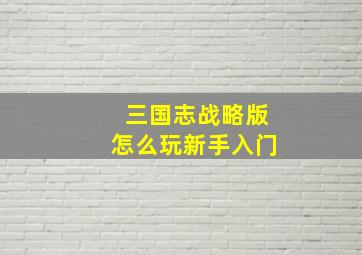 三国志战略版怎么玩新手入门