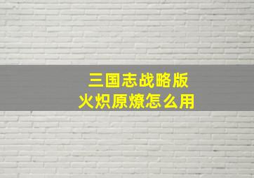 三国志战略版火炽原燎怎么用