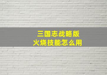 三国志战略版火烧技能怎么用