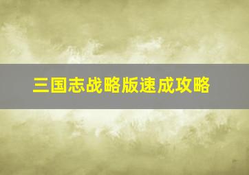 三国志战略版速成攻略