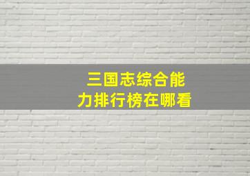 三国志综合能力排行榜在哪看