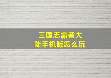 三国志霸者大陆手机版怎么玩