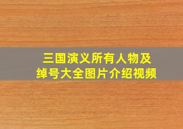 三国演义所有人物及绰号大全图片介绍视频