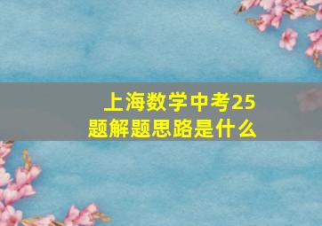 上海数学中考25题解题思路是什么