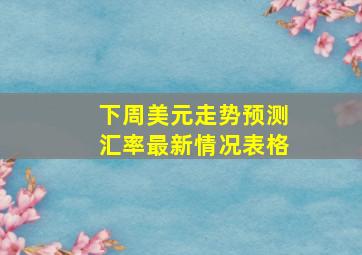 下周美元走势预测汇率最新情况表格