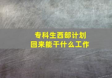 专科生西部计划回来能干什么工作