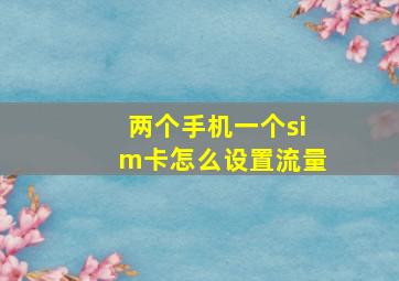 两个手机一个sim卡怎么设置流量