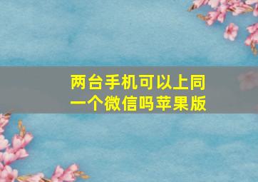 两台手机可以上同一个微信吗苹果版