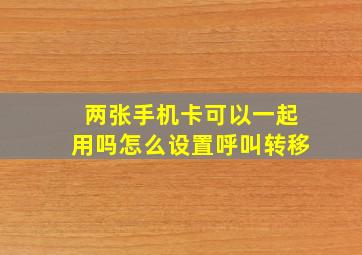 两张手机卡可以一起用吗怎么设置呼叫转移