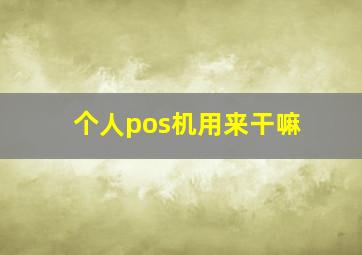 个人pos机用来干嘛