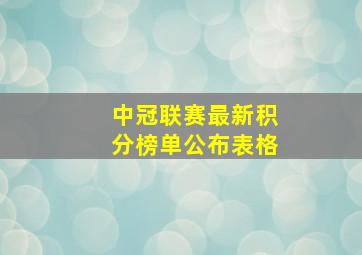 中冠联赛最新积分榜单公布表格