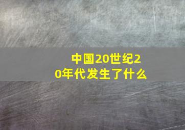 中国20世纪20年代发生了什么