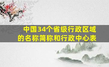 中国34个省级行政区域的名称简称和行政中心表