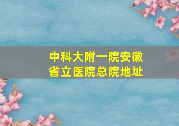 中科大附一院安徽省立医院总院地址