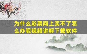 为什么彩票网上买不了怎么办呢视频讲解下载软件