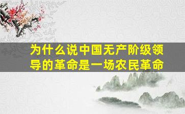 为什么说中国无产阶级领导的革命是一场农民革命