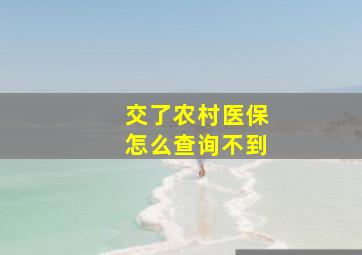 交了农村医保怎么查询不到