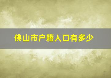 佛山市户籍人口有多少