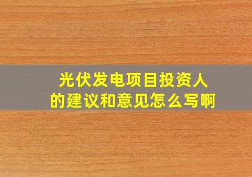 光伏发电项目投资人的建议和意见怎么写啊