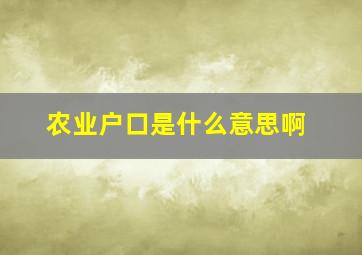 农业户口是什么意思啊