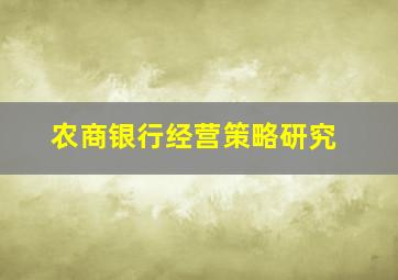 农商银行经营策略研究