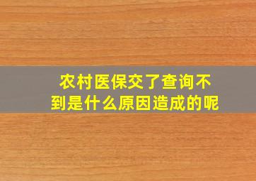 农村医保交了查询不到是什么原因造成的呢