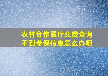 农村合作医疗交费查询不到参保信息怎么办呢