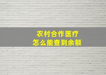 农村合作医疗怎么能查到余额