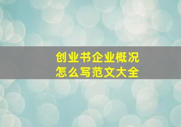 创业书企业概况怎么写范文大全