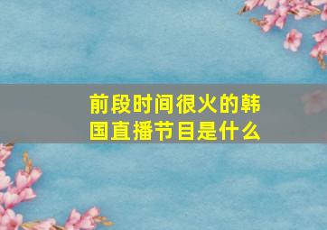 前段时间很火的韩国直播节目是什么