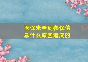 医保未查到参保信息什么原因造成的